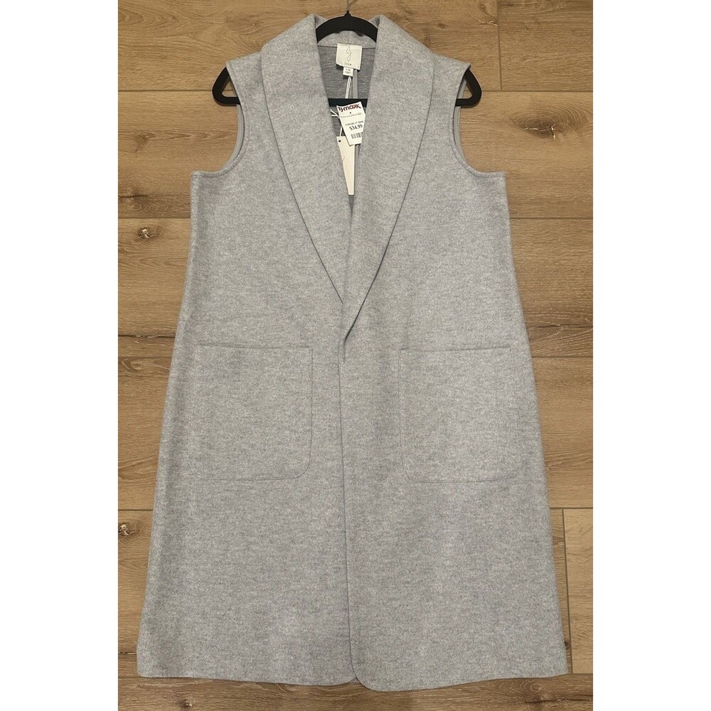 Women's Joie Long Pea Coat Vest Heather Gray Large NWT!